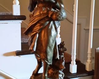 Bronze Sculpture by Mathurin Moreau. La liseuse (the Reader) height 29.5" sets on revolving base. Circa 1890