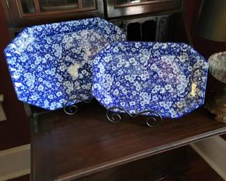 Burleigh Staffordshire Blue Calico Platters 14" & 18.5".