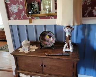 Low-Boy and Porcelain Lamp in a Rococo Style porcelain lamp.