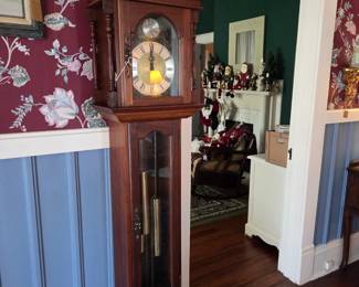 Tall Case Clock by the Emperor Clock Company.  Solid walnut circa 1970s.