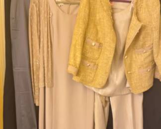 Talbots Dressy Dress Jacket Gray Shimmer Pants Tan Shimmer Pantsuit