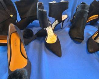 Five Pairs Black Suede Heels J.Renee, Sam Edelman, Cole Hann, Vince Camuto, Calvin Klein