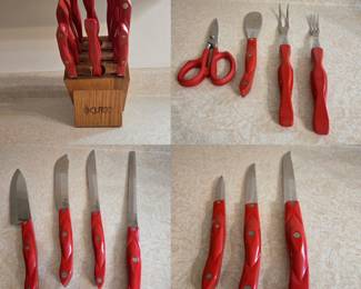 Red Handled Cutco Knife Set & Wooden Block