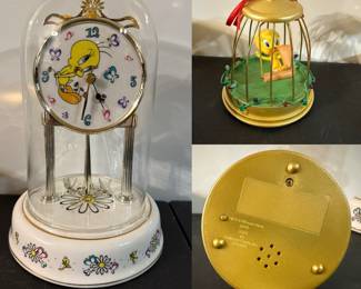 LOONEY TUNES TWEETY ANNIVERSARY CLOCK PORCELAIN BASE GLASS DOME