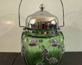 Green Glass Biscuit Jar