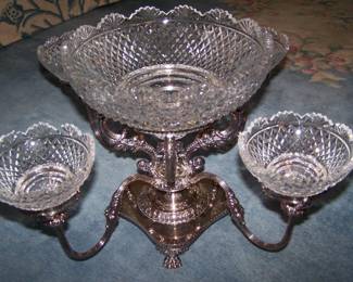 SILVER-PLATE & CUT GLASS EPERGNE