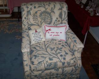 ONE OF A PAIR OF CREWEL-COVERED CHARS