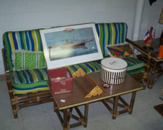 RATTAN 3-PIECE SOFA & COFFEE TABLE