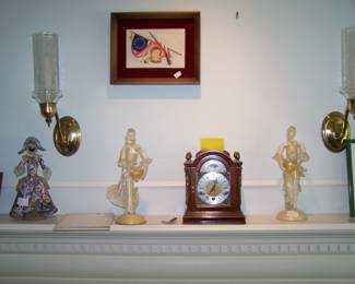 MIRANO FIGURES & LAZLO ISPANKY PLAQUE (MANTLE CLOCK NOT FOR SALE)