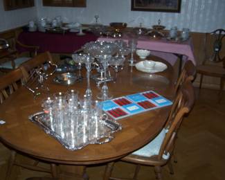 OVAL DINING TABLE/ CHAIRS, EPERGNE & MORE SERVING PIECES--TABLE & CHAIRS REMOVED FROM THE SALE