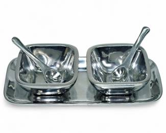 Pottery Barn Barona Silver Metal Salt Pepper Cellars Set