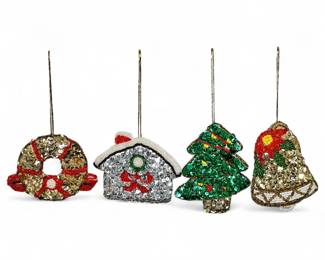 Four Handmade Sequined Christmas Ornaments
