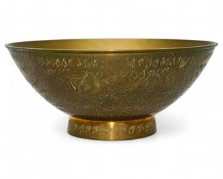 Vintage Asian Brass Decorative Bowl w/ Etched Floral Design