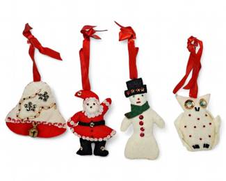 Four Handmade Felt Christmas Ornaments