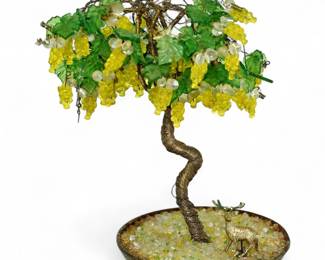 Mid-Century Brass & Glass Grape Tree Sculpture