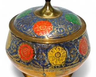 Vintage Handcrafted Indian Brass Jar w/ Lid