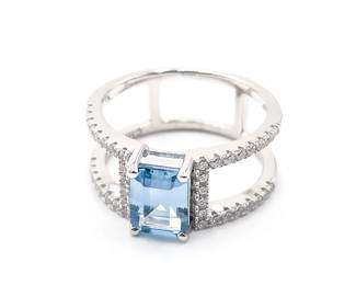 Sterling Silver 925 Baguette Cut Aquamarine Ring
