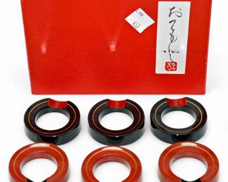 Vintage Napkin Rings & Chopstick Rests Set in Black / Red