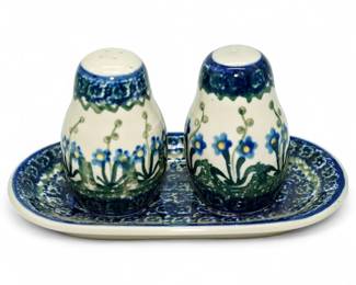 Salt & Pepper Ceramic Set w/ Tray by Ceramika Artystyczna