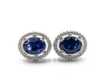 Sterling 925 Blue Oval Stud Earrings