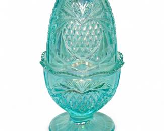 Fenton Glass 95th Anniversary Iridescent Blue Fairy Lamp