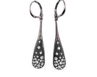 Sterling Silver 925 Hematite Encrusted Drop Earrings