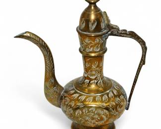 Engraved Brass Oil Decanter Tea Pot