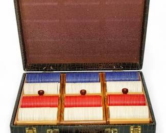 Vintage Poker Chip Holder Carousel Set in Alligator Case