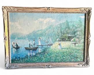 Signed Stepano Lakeside Scene Painting