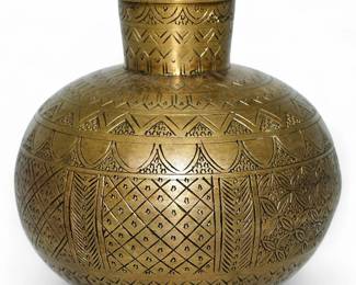 Vintage Engraved Brass Vase Holy Water Vessel