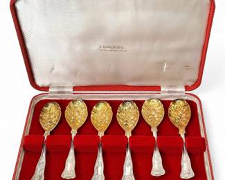 I. Magnin & Co. Made in England Dessert Spoon Set w/ Case