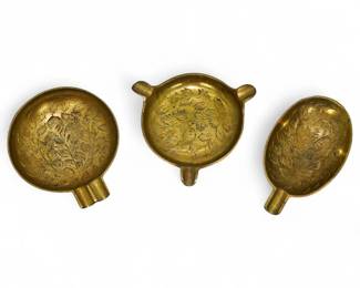 3-Piece Set of 1970s Brass Ashtrays w/ Floral Engraving