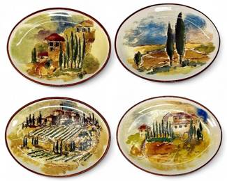 Set of 4 Oval Tuscan Landscape Appetizer Plates