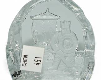 Nybro Crystal Block Featuring Viking & Ship