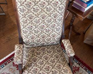 Victorian Rocking Chair with Floral Damask Upholstery