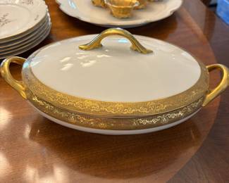 Legrand Superieur Limoges Embossed Gold Oval Covered Vegetable Dish