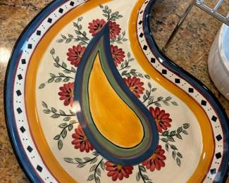 Pier 1 Alexandria Paisley Shaped Hand Painted Floral Platter