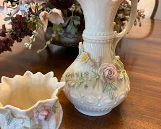 Belleek Pottery Carlingford Cachepot, Belleek Pottery Aberdeen Pitcher