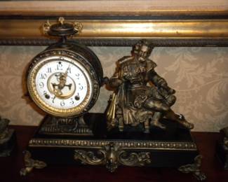 Antique Ansonia Bronzed Metal Figural Mantel Clock , Horological Craftsmanship c. Late 1800's