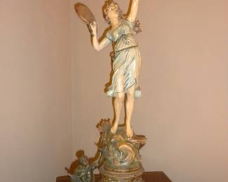 Vintage Hand Painted Metal Tambourine Dancer Art Nouveau 