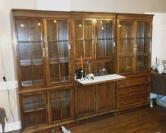 Lane Furniture : 2 Lighted Book/Curio Cabinets with Glass Doors, 1 has a Writing Desk - They are stand alone and can be sold separately
