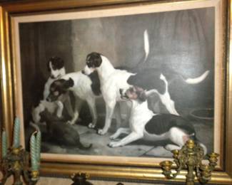The Puckeridge Foxhounds ,Vintage Hunting Dogs painting , 1960s Art, Thomas Woodward, 