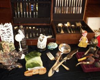 Sterling Silver Flatware "Old Master", 8 place setting, and a Sterling Silver 10 place setting, Vintage Carved Snuff Boxes\es, Jade, Asian Items 