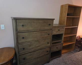 Furniture pictured is a Macy's dresser and nightstands, but this room has a LOT more packed in including a desk, CD racks, side tables, end tables, lots of lamps, and so much more!
