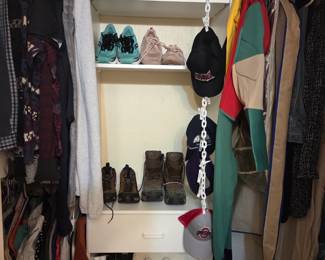 Shoes, clothing, and hats including men's and women's items of varying sizes. Hanger bundles also for sale!