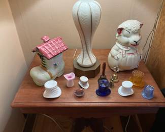 Glass top hats, collectibles, unique cookie jars