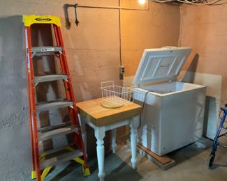 Smaller, freezer chest, nice ladder, butcher block table