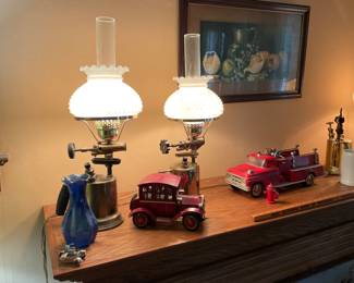 Unique lamps made out of vintage blow torches