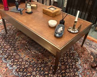 Metal & tooled leather top coffee table