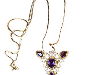 14K gold chain & Pendant with Amethyst's & Diamond Necklace